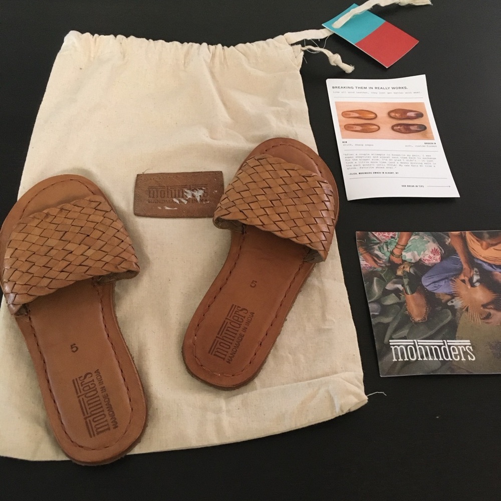 $150 New Mohinders Woven Sandals slides leather honey size 5 boho